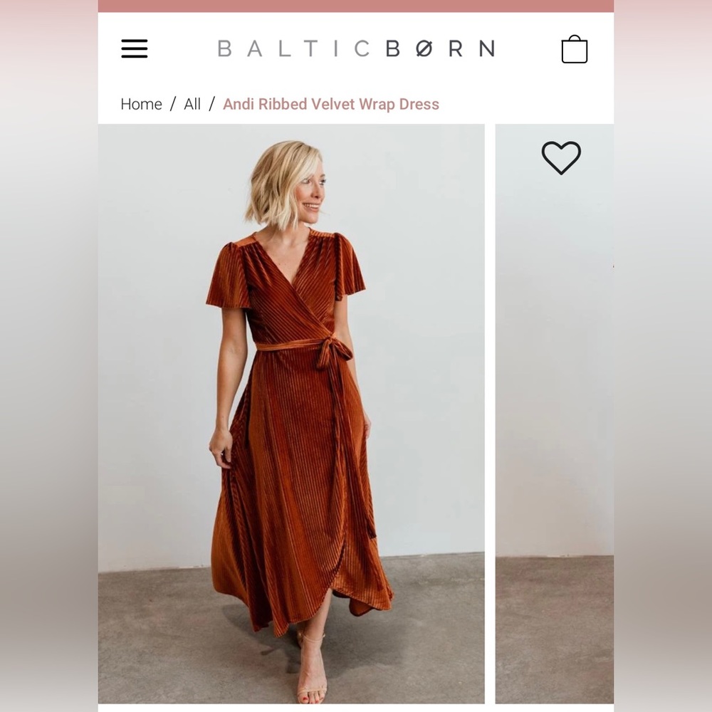 NWT Baltic Born, Andi Copper Ribbed Velvet Wrap Dress, Size XL